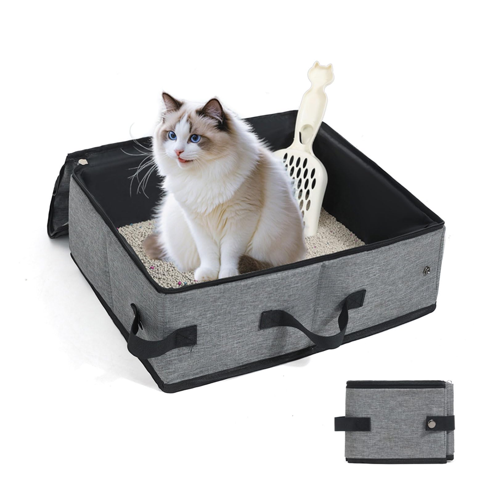 Puummpru Foldable Cat Litter Tray, Leak-Proof Portable Litter Box with Lid