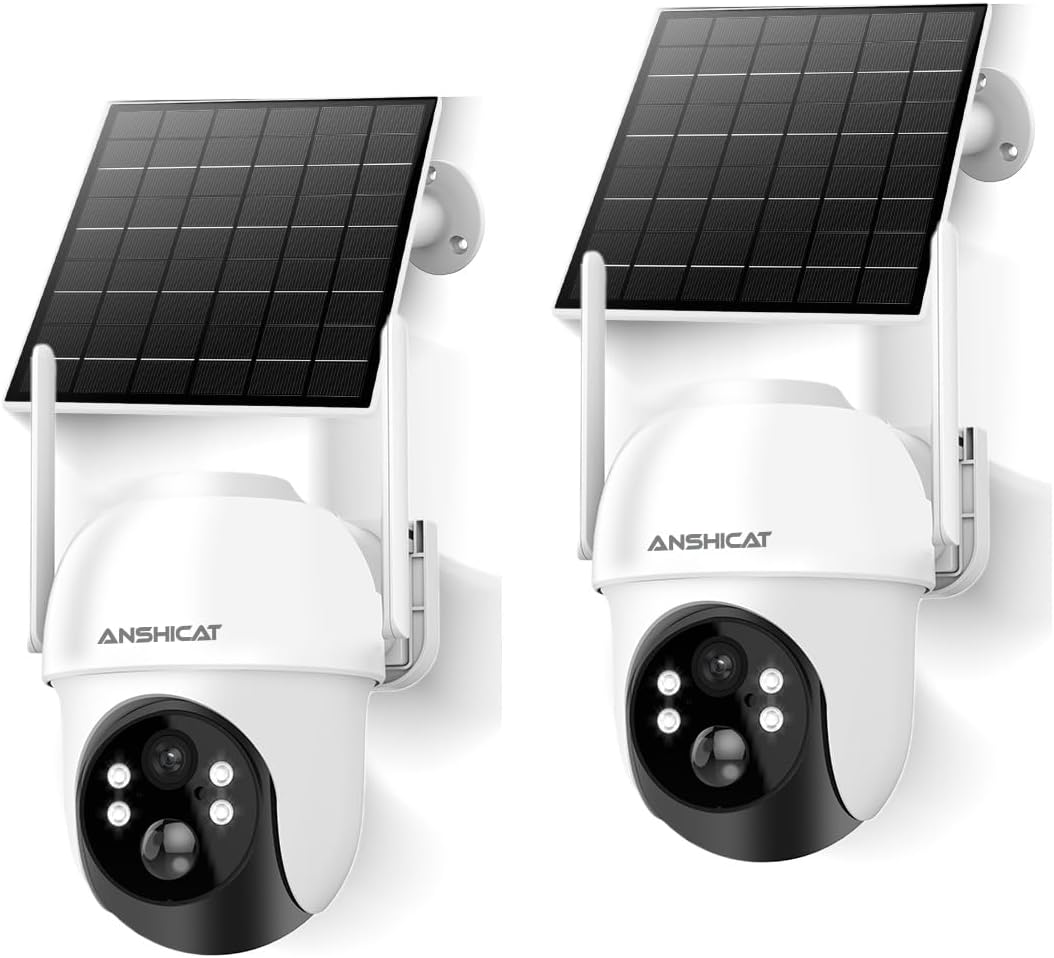 4MP Solar Camera Security Outdoor - 100% Wire-Free Security Cameras Wireless Outdoor for Home Surveillance, 360° Panoramic View, Human Auto Tracking, 2K Color Night Vision,2-Way Audio (2)
