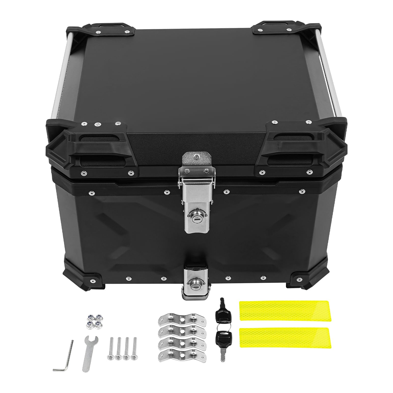 Negro Universal Motocicleta Topcase, Caja Trasera de Motocicleta con Cerradura y 2 Llaves, Maleta de Aluminio Duro Impermeable Top Case, Maletín de Moto para Scooter (55L)