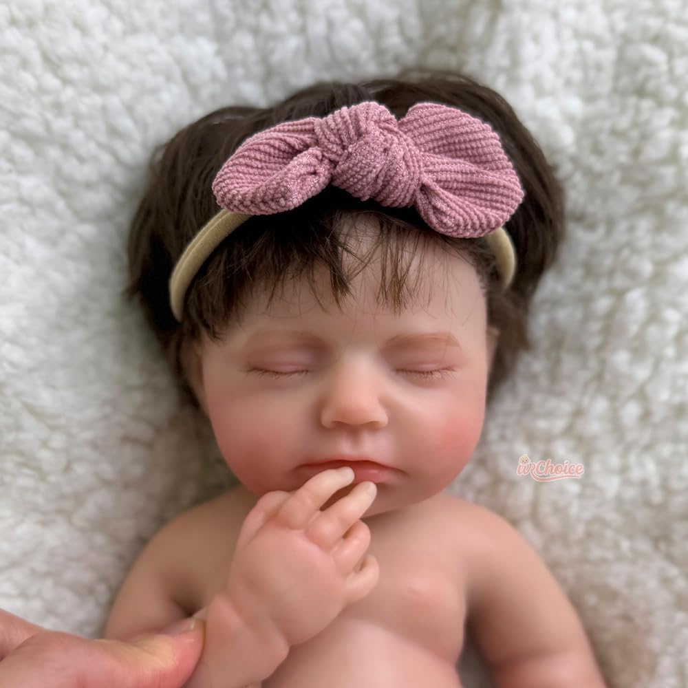Open Mouth Reborn Baby Dolls with Rooted Hair, 12'' Lifelike Full Silicone Newborn Baby Girl Doll That Look Real Sleeping Babies