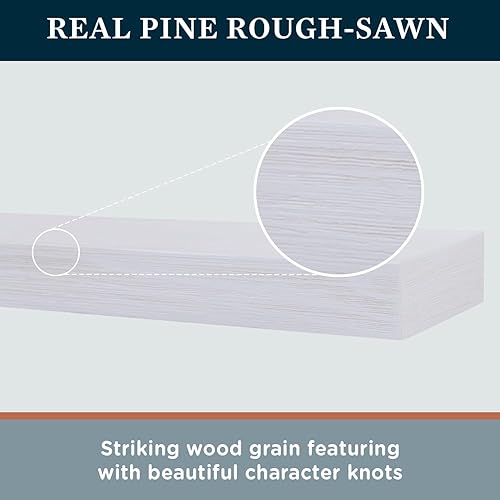 Miniatura 5 de Modern Ember Vara - Estante de madera para repisa, pintura blanca de 48 pulgadas, 3 pulgadas de altura, variaciones en el grano y el desgaste