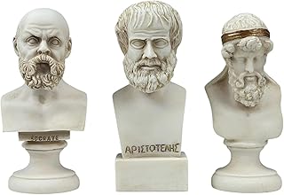 Socrates, Aristotle & Plato Bust Set – Greek Philosopher Statues | Handmade Cast Alabaster Grey Sculptures | Classical Philosophy Home Décor