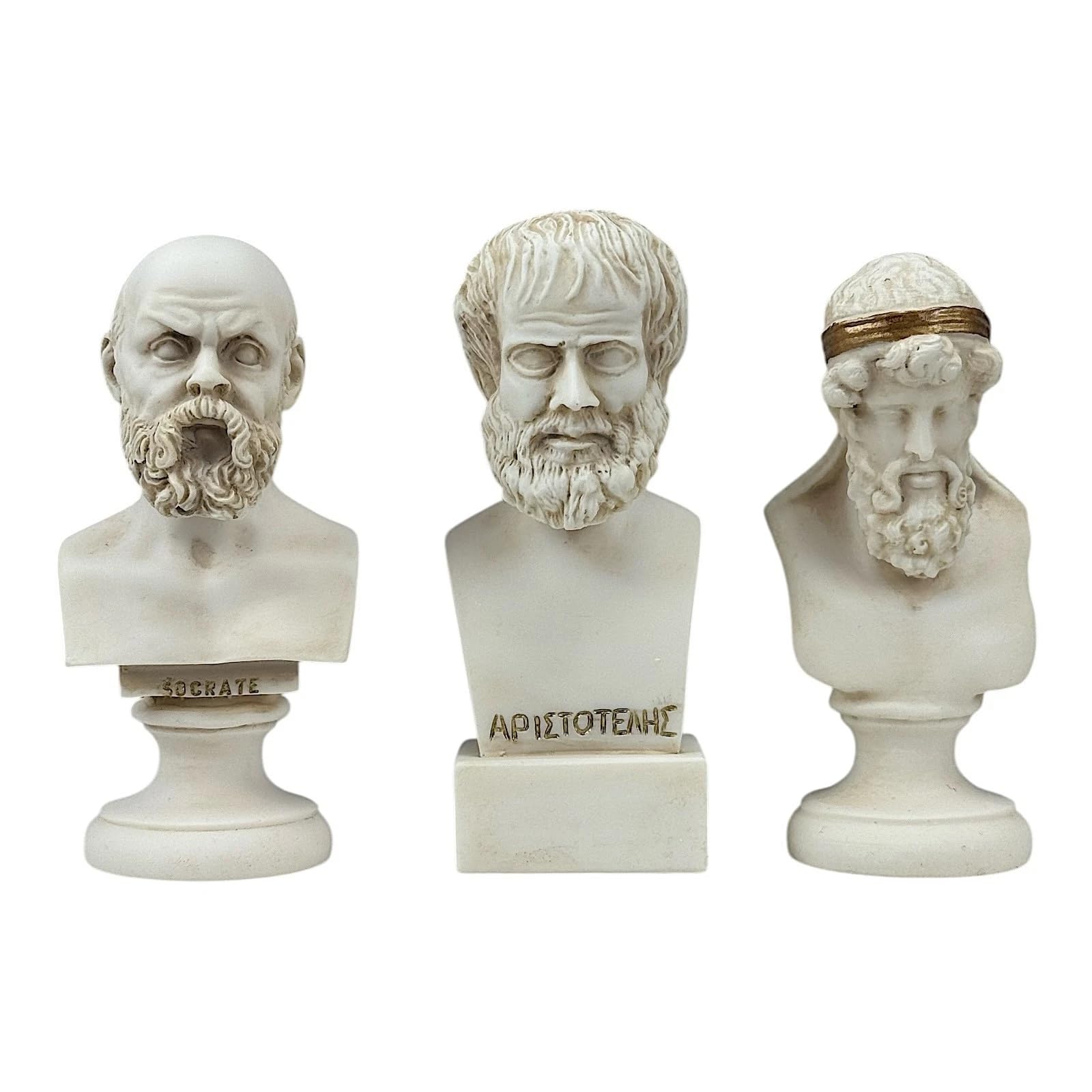 Set busto Socrate, Aristotele e Platone - Statue di filosofo greco | Sculture grigie in alabastro fuso a mano | Filosofia classica Home Decor