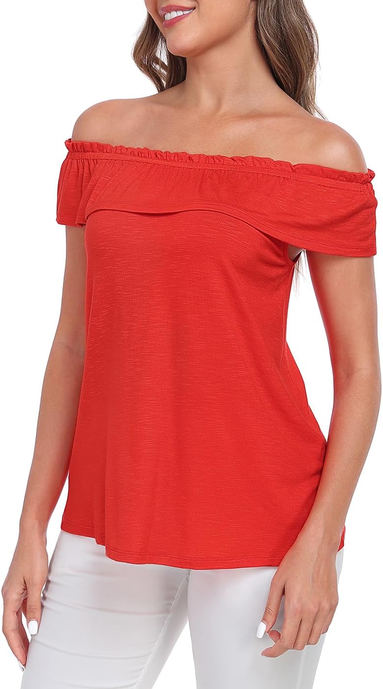 HDE Women's Off Shoulder Ruffle Tops Loose Summer Convertible Sleeveless Blouse - Image 3