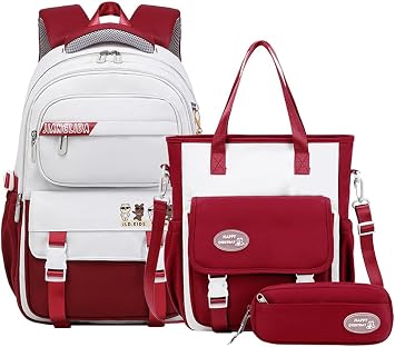 JiaYou Teens Girls Backpack Middle School Colloge large capacity Laptop Bag for School Work Travel (Red-3Pcs, 29 Liters)