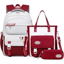 JiaYou Teens Girls Backpack Middle School Colloge large capacity Laptop Bag for School Work Travel Red-3Pcs, 29 Liters
