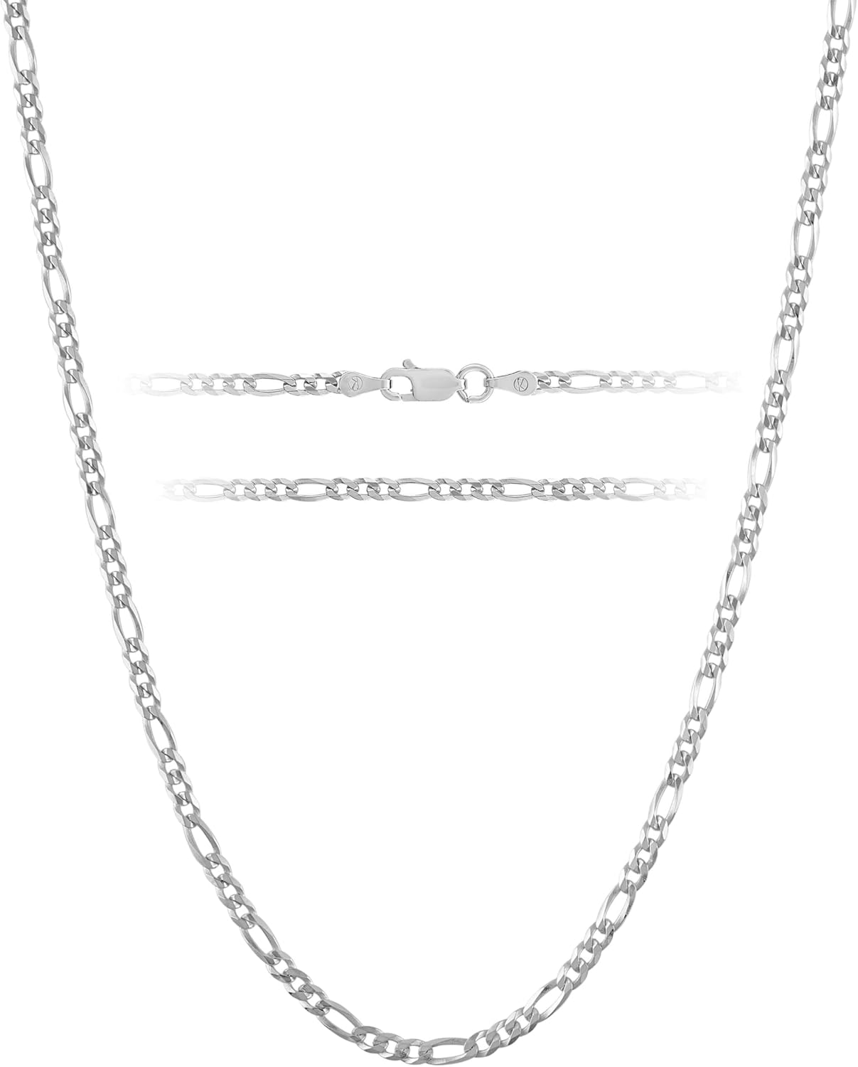 KISPER Silver Chain for Men Women - 925 Sterling Silver Italian Figaro Mariner Curb Chain Necklace for Men - Made in Italy