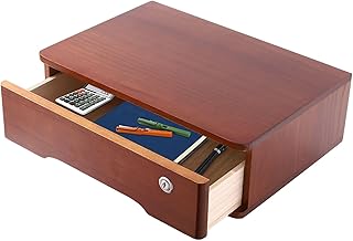 Aufbewahrungsbox mit abschließbarer Schublade, Schreibtisch-Organizer aus Holz, L 40 x T 28 x H 12 cm (Walnuss)