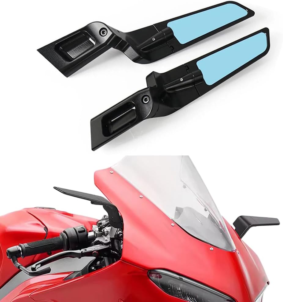 Motorcycle Wind Wing Rearview Mirrors Fit for Ducati Panigale V4 PANIGALE V4S 2025 2026 Adjustable Rotating Side Mirrors Aluminum Blue Lenses Mirrors Winglet Rear View Mirrors