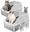2PACK Stainless Steel Litter Box, Extra Large XL Odor Free Metal Litter Box with High Sides, Open Top Litter Pan Include Scoop Easy Cleaning Anti-Scratch Kitty Cat Box Anti-Urine Leakage, Non-Sticky