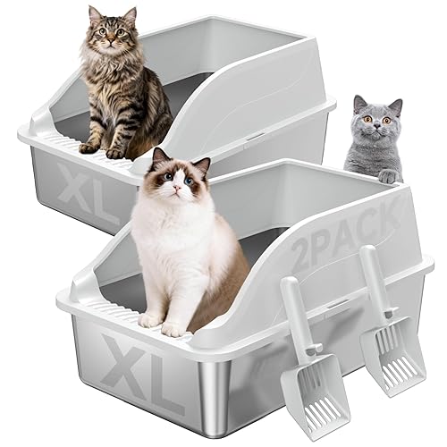2PACK Stainless Steel Litter Box, Extra Large XL Odor Free