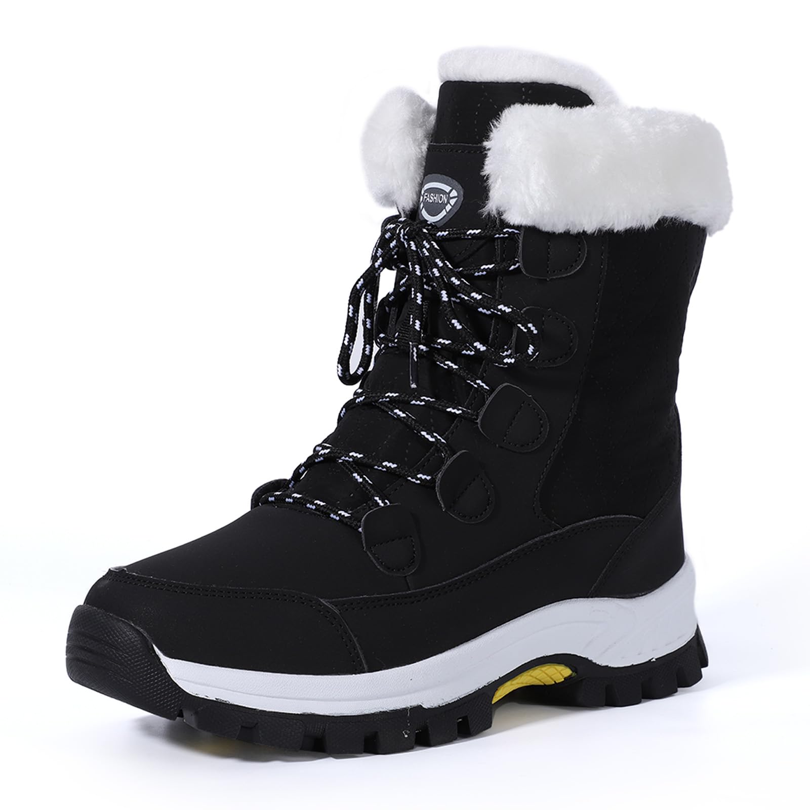 EVEOUT Damskie zimowe śniegowce do połowy łydki skóra PU antypoślizgowe buty outdoorowe z podszewką ze sztucznego futra (obcas 4 cm) do podróży i noszenia na co dzień, Czarny, 40 EU