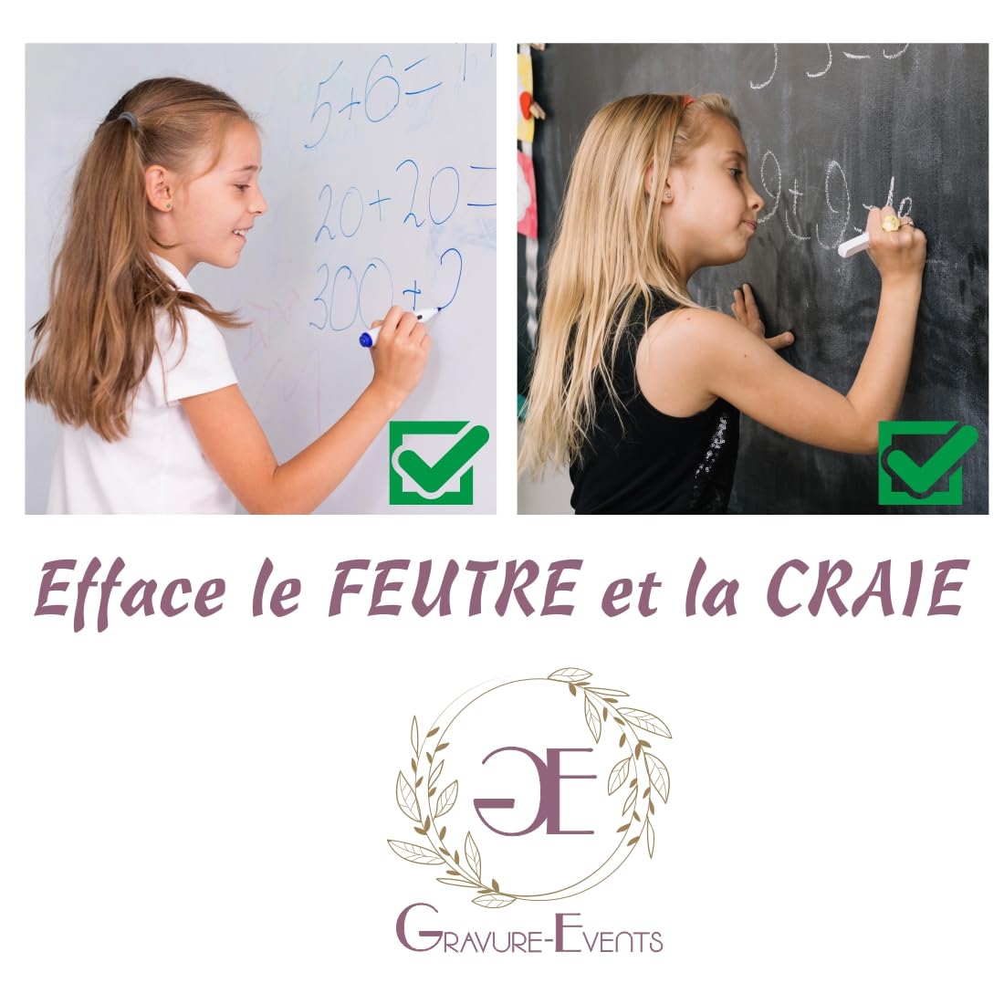 Cadeau Maîtresse d'école - Brosse à tableau en Bois efface le Feutre et la Craie sur Tableaux Noirs et Tableaux Blancs (Merci Maîtresse (Rose)