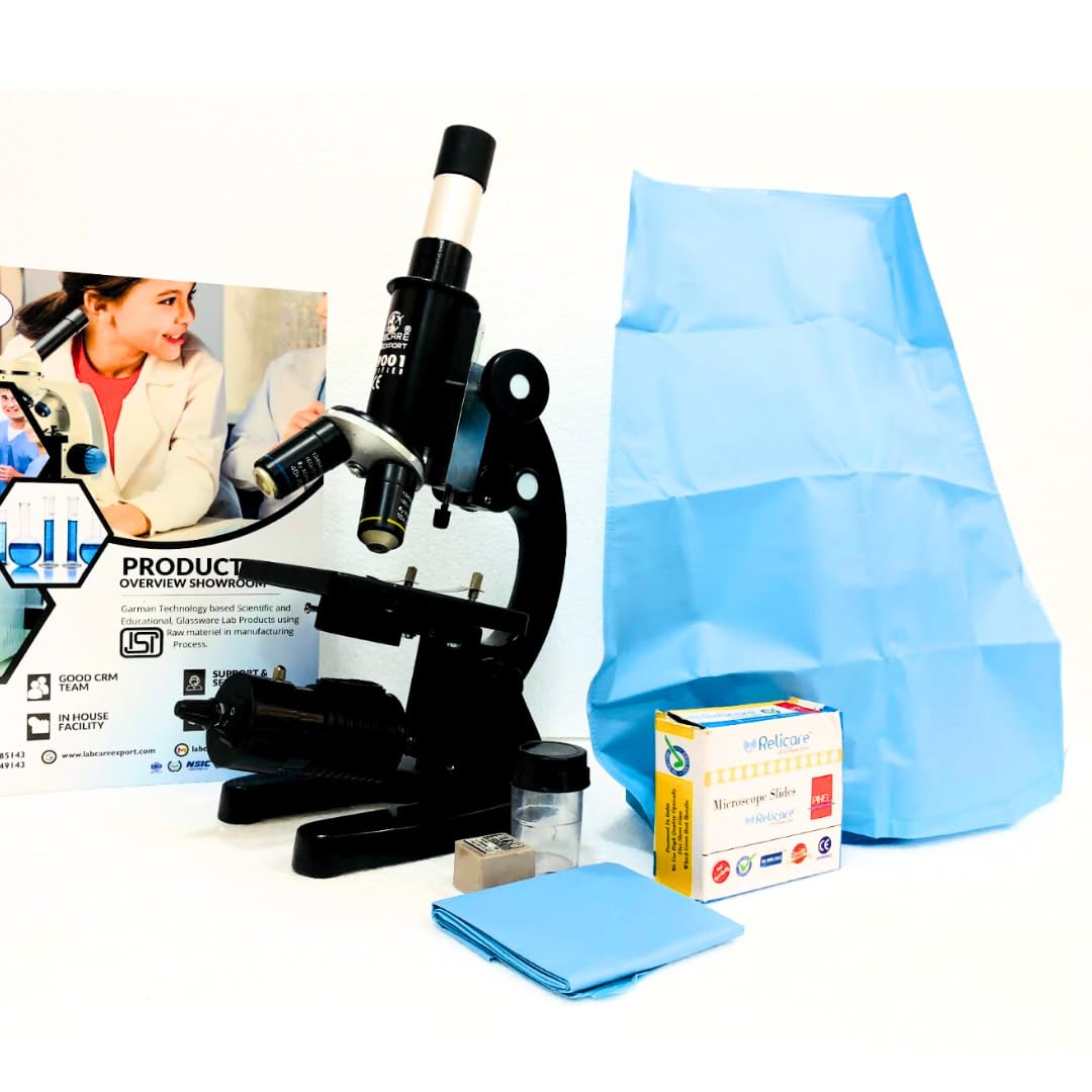 Labcare Royal Black Student Microscope with LED Light,50 Blank N Two Prepared Slides ISO 9001:2015 Certified