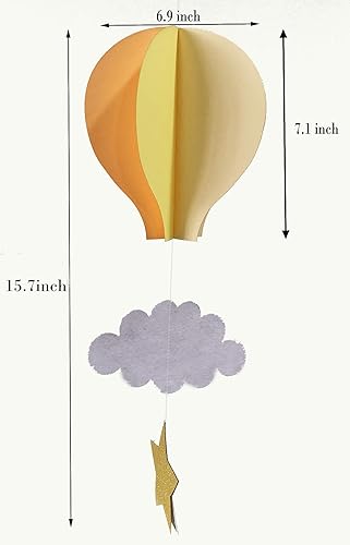 Miniatura 4 de Colorido globo aerostático colgante de papel decorativo (paquete de 4) - Globo grande de aire caliente con nubes estrellas colgantes guirnalda de