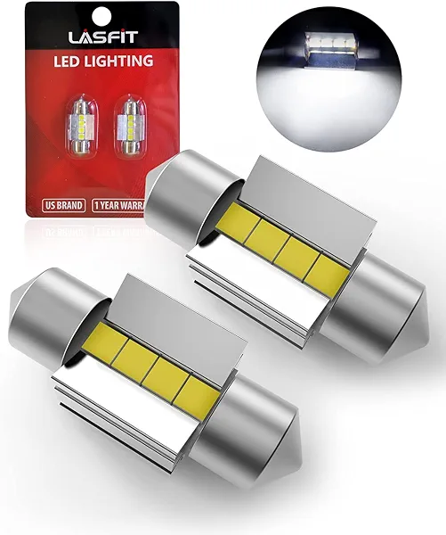 LASFIT Bright 31mm LED Festoon 30MM DE3175 DE3021 6428 DE3022 DE3023 Bulb Canbus Error Free 400LM 6000K Extremely Bright Use for Dome Map Door Interior Door Trunk Glove Box Lights, Xenon White (2pcs)
