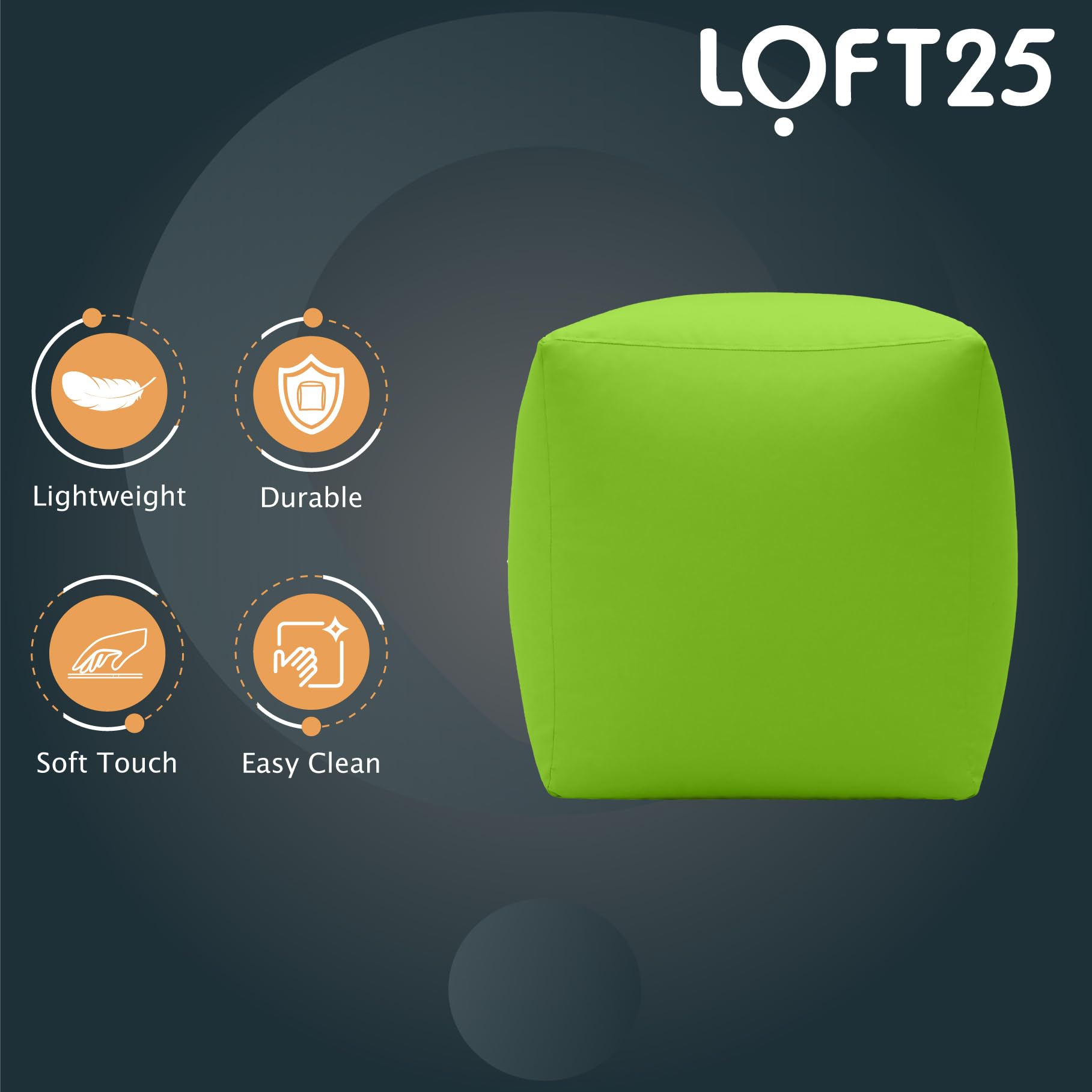 Loft 25 Puf suave | Reposapiés de cubo resistente al agua para interiores y exteriores | Asiento de puf ligero y cómodo para sala de estar | Reposapiés duradero de diseño ergonómico (lima)