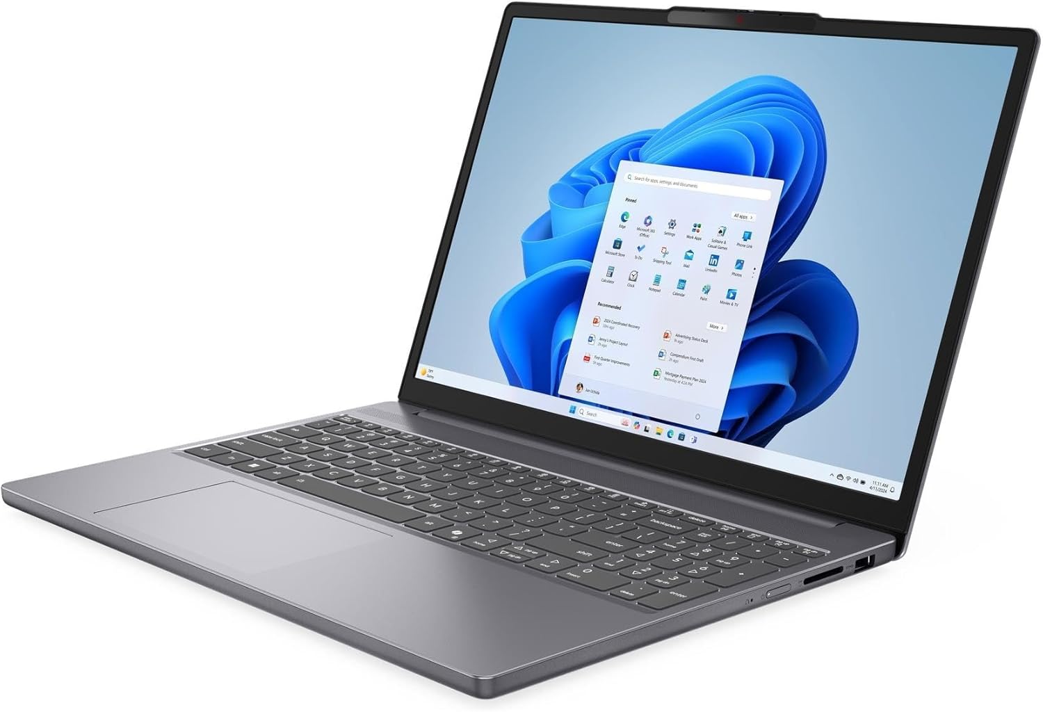 Lenovo IdeaPad Slim 3 15IRH10 Laptop, front view with screen displaying Windows 10 Pro desktop.
