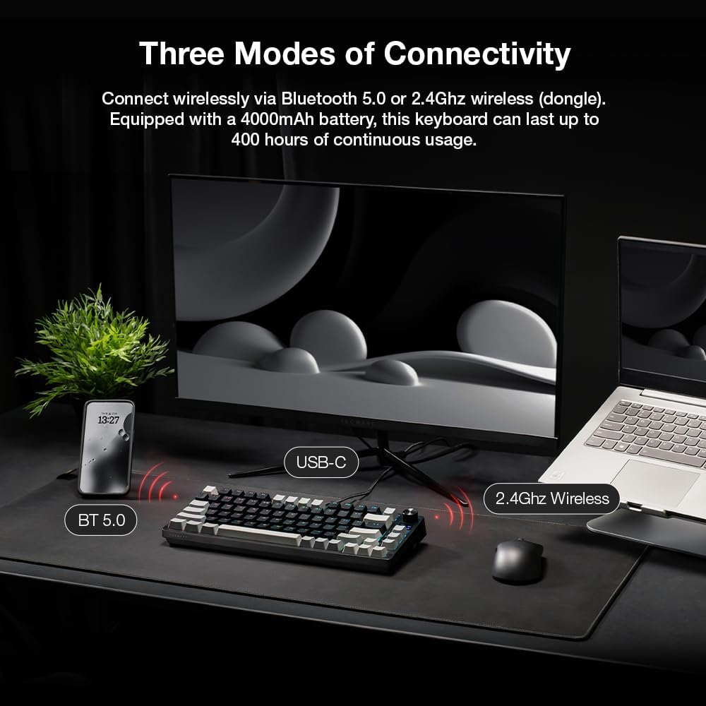 Keyboard connected via USB-C, Bluetooth, and 2.4GHz wireless