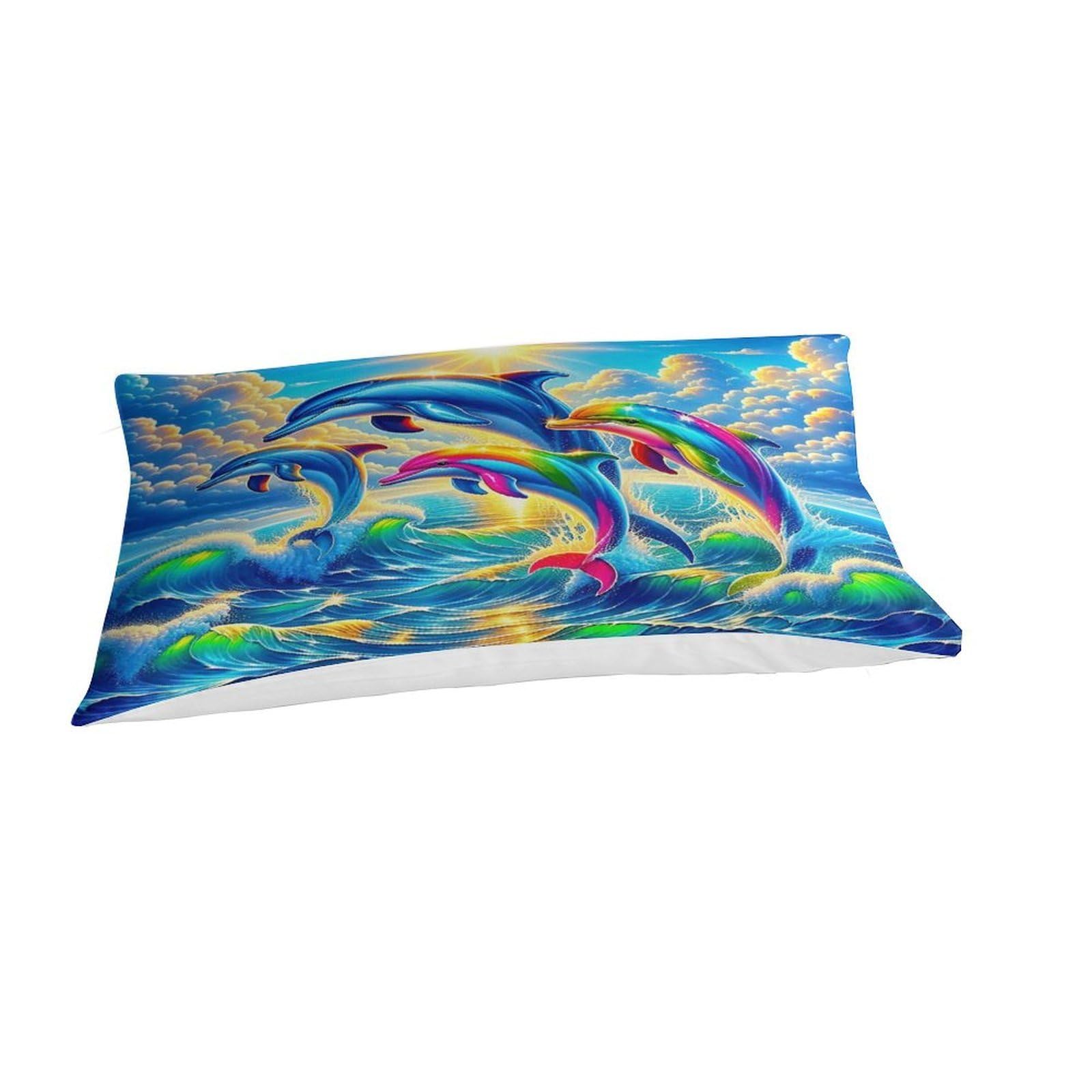 Housse de couette dauphin 3D 135x200 en microfibre avec taie d'oreiller zippée