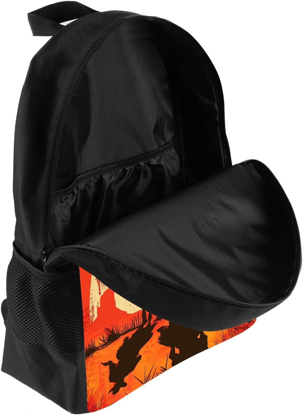 Cowboy Backpack Wild West Cool Cowboys Ride Horses School Backpack for Men Women Teens Kids, Westen Vintage Red Black Shoulders Backpack Outdoor Casual Travel Daypacks, 17 Inches