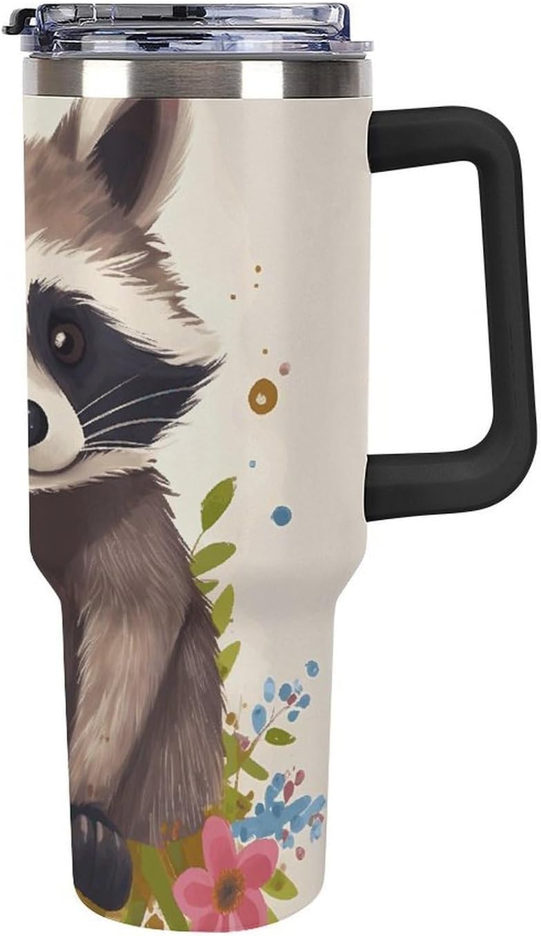 40 Oz Tumbler with Straw And Lid Raccoon Insulated Travel Coffee Mug Stainless Steel Water Bottle Vacuum Insulated Tumblers for Sport Work Car Travel Weekends