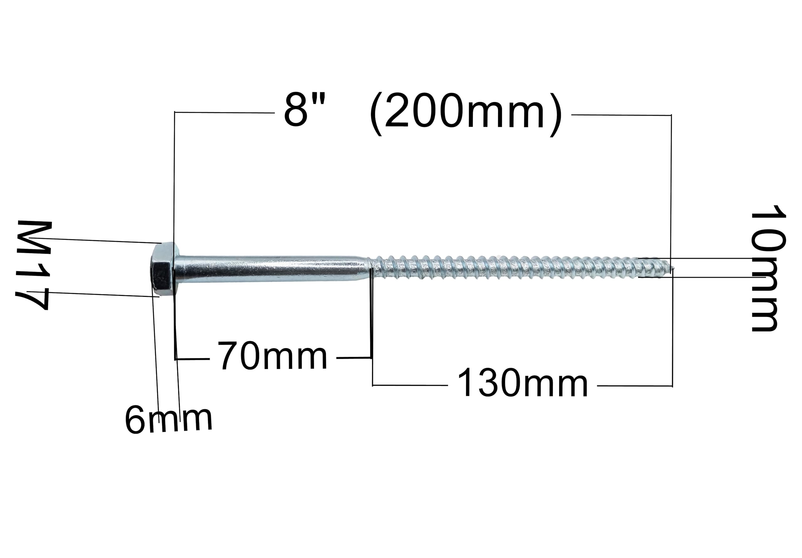 HAFD Heavy-Duty Sleeper Screws 10 x 200mm (8in) Zinc-Plated Pack of 10 Hex Head Lag Bolts for Wood to Concrete Fixings for Coach Screw Outdoor Use in Decking Fencing - Image 2
