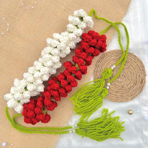 Handmade Crochet Flower Gajra (Set of 2) – Reusable Floral Hair Accessory for Women & Girls, Lightweight Bun & Braid Decoration for Weddings, Haldi, Festivals & Ethnic Wear | Cute, Fashionable, Tradional & Stylish Combo Set Hair Gajra-picture-34
