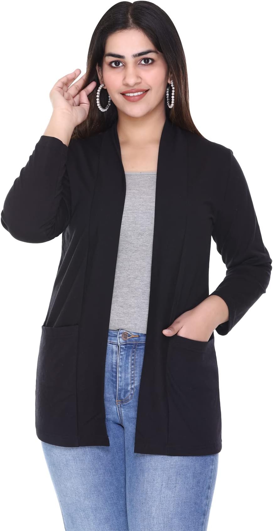 PlushWomen Cotton blend Open Neck Shrug