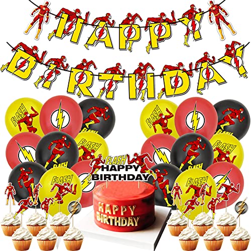 BESTZY Globos de Cumpleaños Flash Suministros de Fiesta de cumpleaños de Superhero Flash Incluyen...