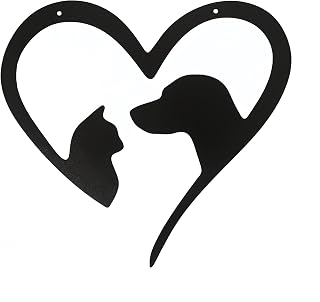 Metal Wall Art Decor,Dog and Cat Silhouette with love Wall Sculpture Modern Minimalist Pet Sculptures for Living Room, Bedroom, Bathroom