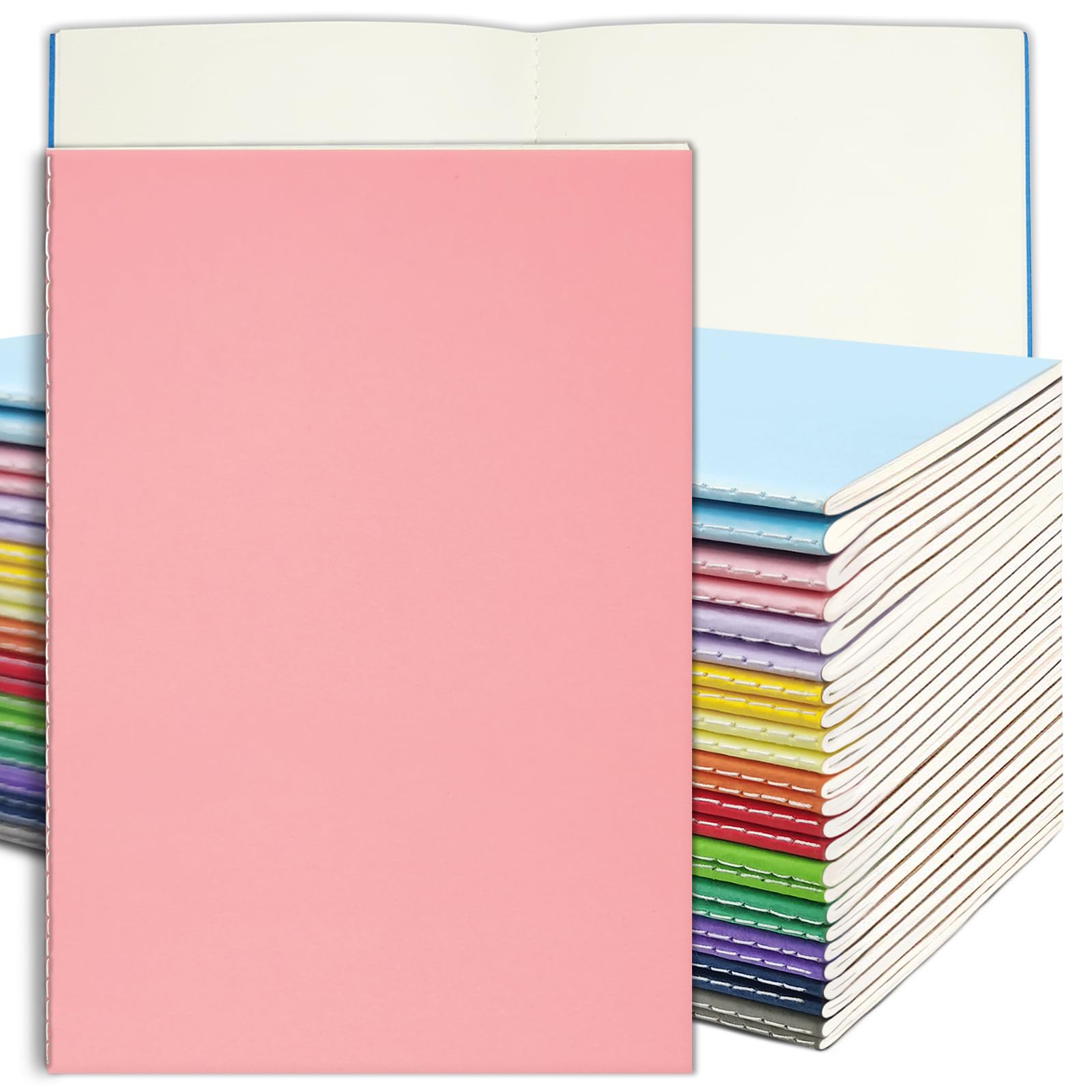 24 Pack Blank Books for Kids - 5.5"x 8.3", 60 Pages - Small Journals Bulk, Girls Notebooks for Drawing & Writing, Sketchbooks w/Colorful Soft Cover, Unlined Paper, A5 Travel Size