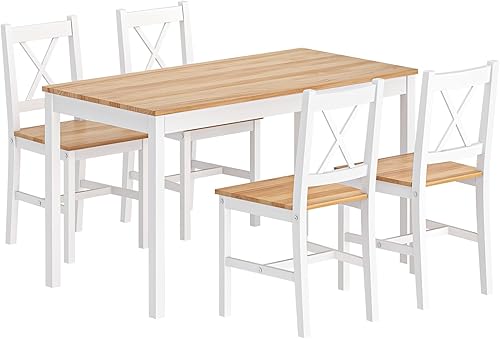 Miniatura 9 de DlandHome Juego de mesa de comedor para 4, juego de mesa de comedor de 5 piezas con 4 sillas para cocina, elegantes juegos de cocina de madera para
