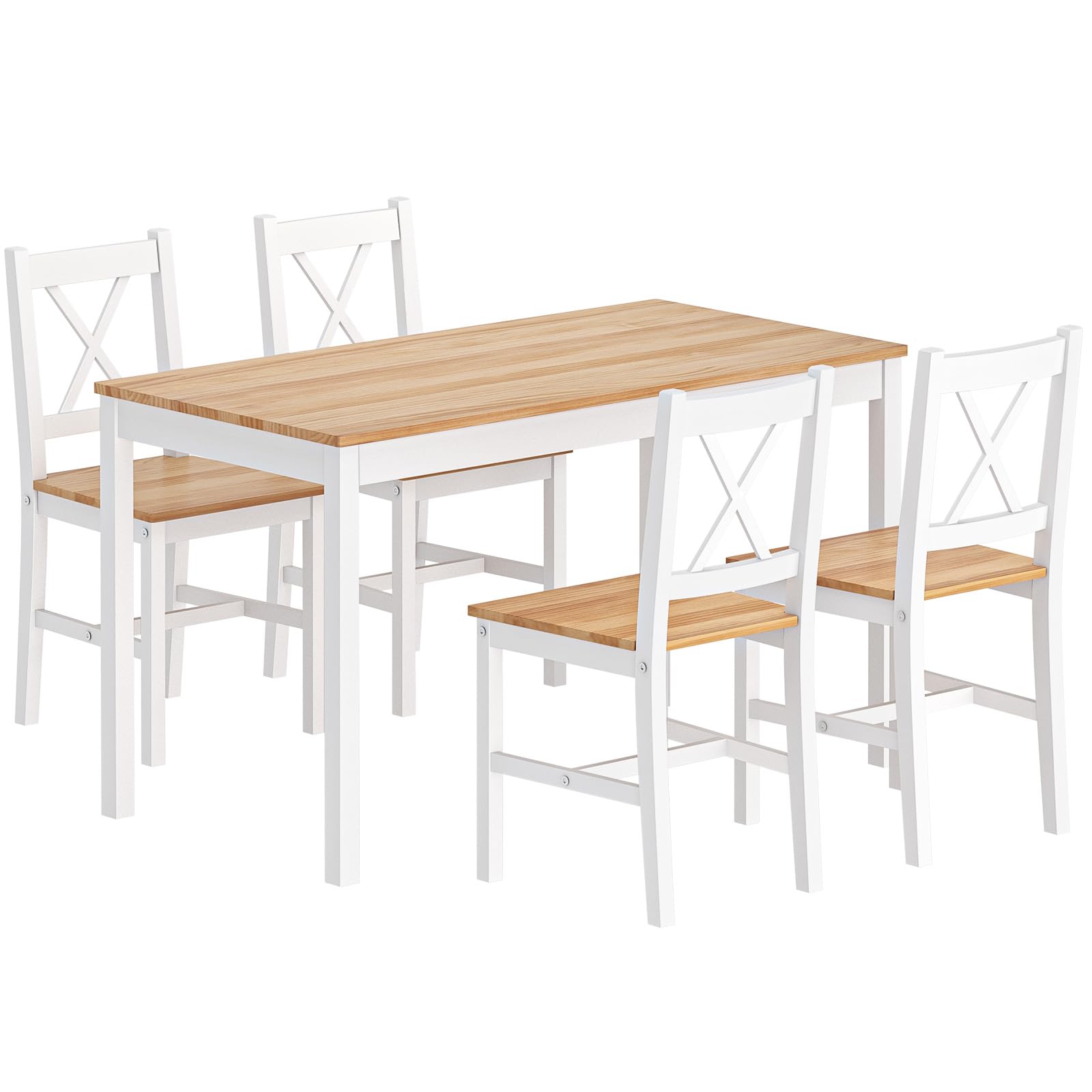 sogesfurniture Set da pranzo da 5 pezzi con tavolo da pranzo 108 x 65 x 73 cm e 4 sedie, tavolo rettangolare da cucina per soggiorno, sala da pranzo, bianco e teak, 10QDLC