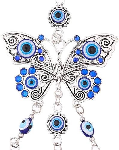 Miniatura 7 de Negative Energy Good Luck Charm Car Colgante Espejo retrovisor Decoración de cristal Cuerda de cáñamo Mariposa Azul marino Evil Eye Colgante