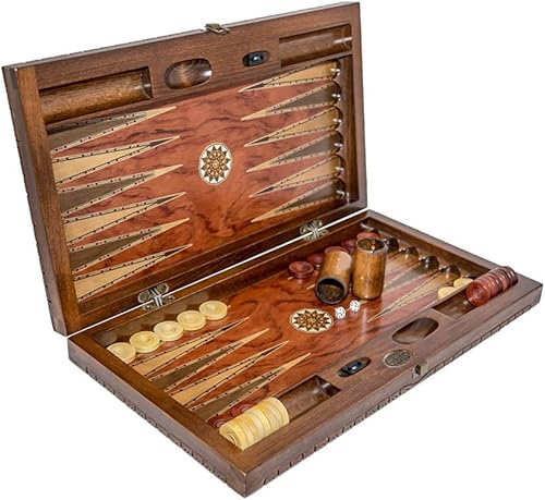 Miniatura 4 de Backgammon - Juego de mosaico y diseño tallado, tablero plegable de palisandro, juego de mesa clásico, tamaño 20,5 pulgadas