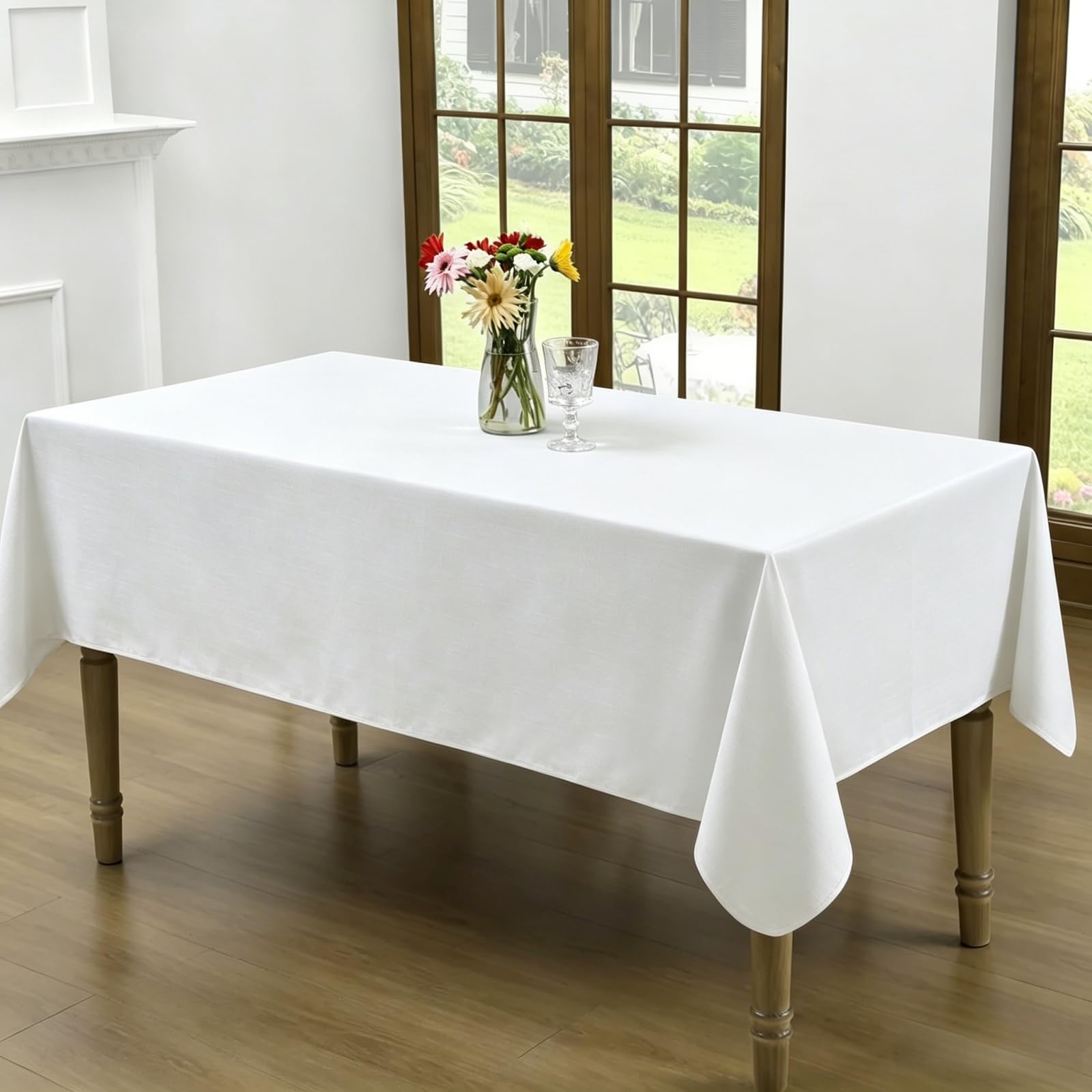 LIHUANE Table Cloth Wipe Clean 125 x 160 cm Faux Linen Solid Colour Rectangular Table Cloth Wipe Clean Washable Polyester for Weddings, Buffets, Catering, Outdoor & Theme Events, White