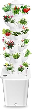 Hydroponic Growing Tower System - 30 Plant Capacity Vertical Garden w/10L Tank & Drainage Design, Indoor Outdoor Smart Gardening White US