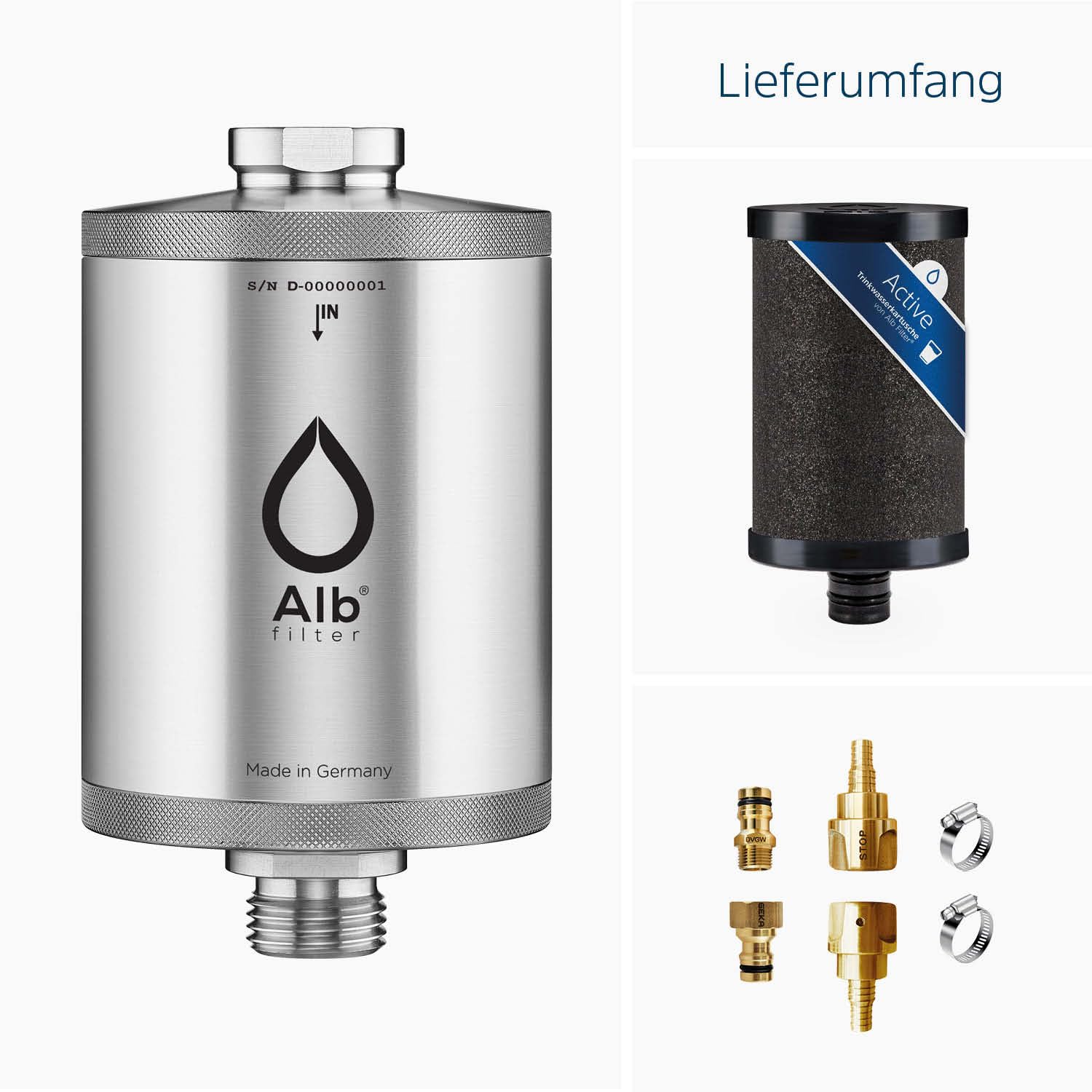 Alb Filter TRAVEL ACTIVE Einbaufilter Camping Edelstahl Natur | Reduziert Schadstoffe, Chlor & Geschmack, Festeinbau-Filter für Wohnmobil, Camper & Boot, Made in Germany
