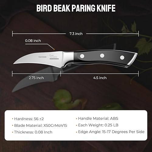 Miniatura 7 de OAKSWARE Cuchillo de pelar con pico de pájaro, cuchillos de pelar de 2.75 pulgadas de acero inoxidable alemán pequeños cuchillos curvados para