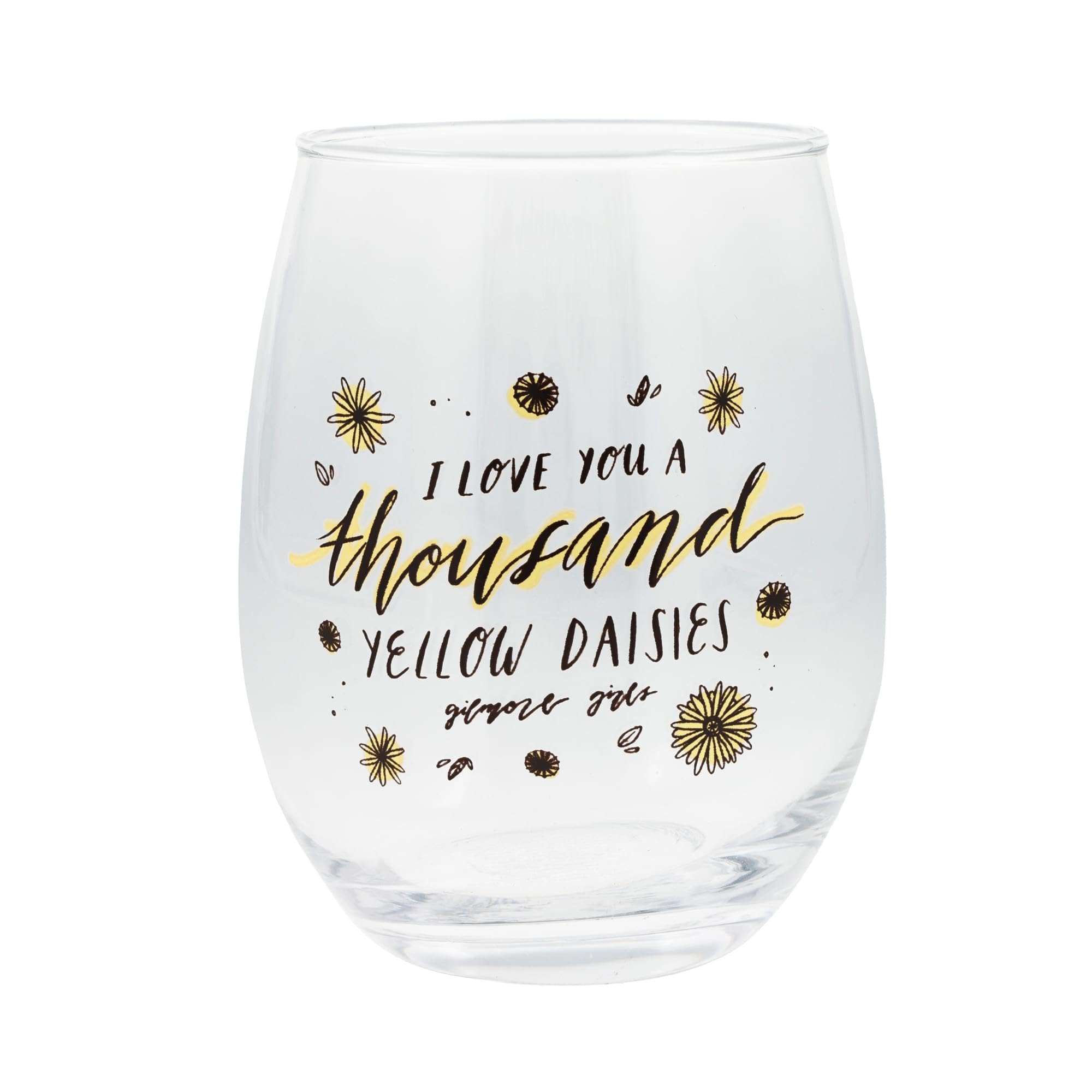 Silver Buffalo Gilmore Girls “I Love You a Thousand Yellow Daisies” Stemless Tear Drop Glass, 20 Ounces