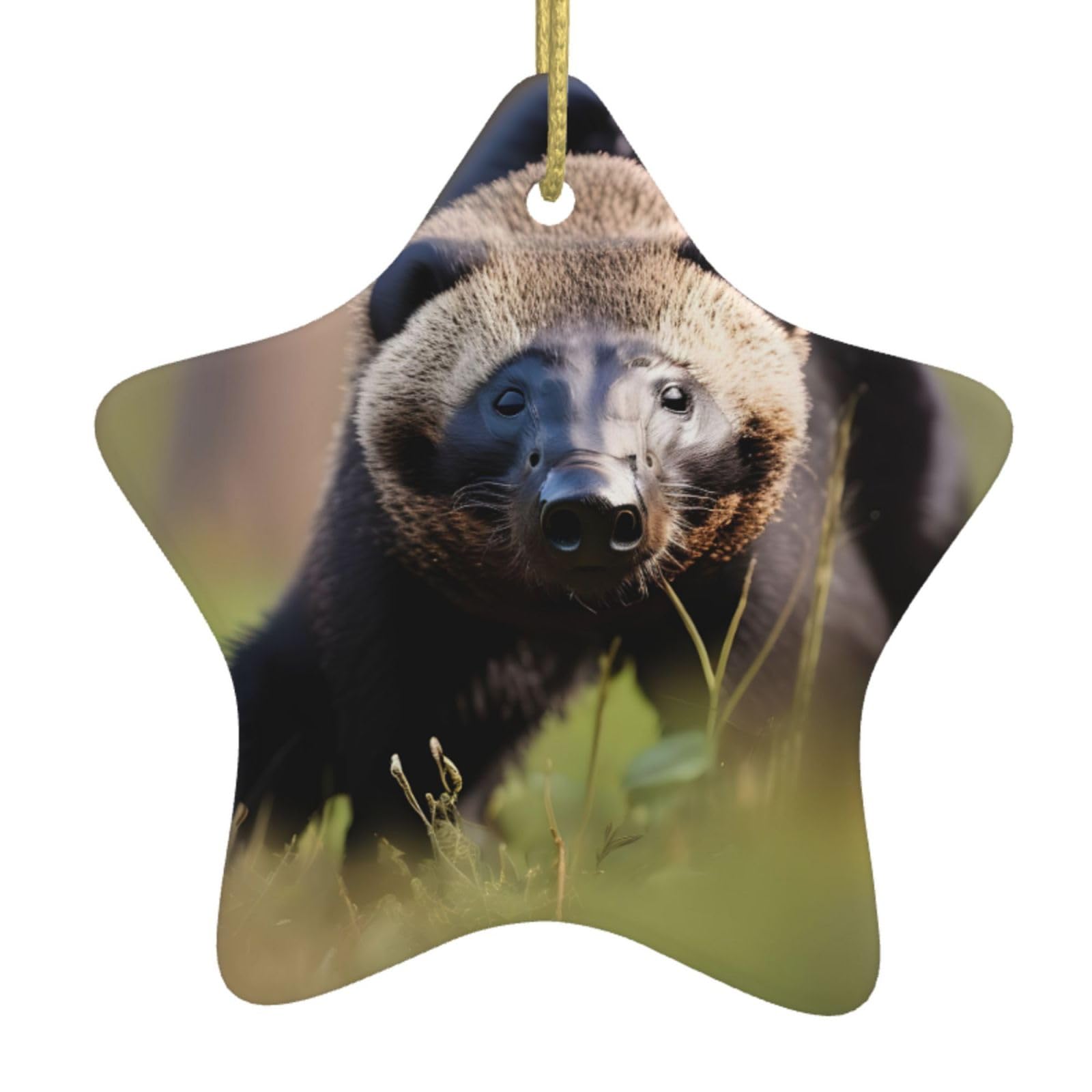 Nbtghga White Black And Honey Badger Print Christmas Ornaments, Ceramic Hanging Ornament, Round Shape Decorations