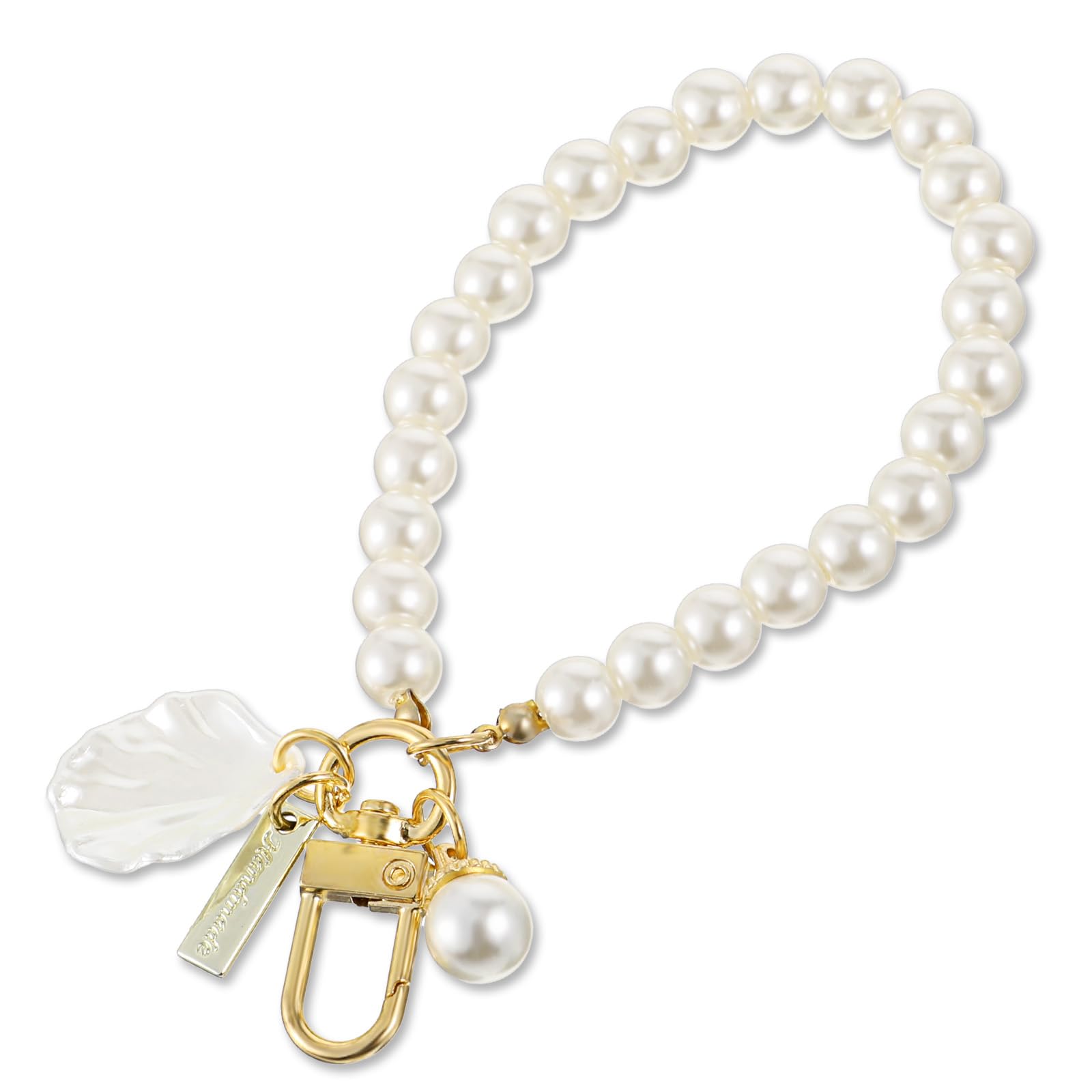 Teaaha Pearl Keychain Wristlet Golden Imitation Pearl Key Chain Women Cute Purse Charms Pendant Love Heart Girly Backpack Key Ring Accessory Gift for Car Keys