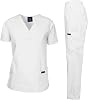 Dagacci Scrubs Medical Uniform Women and Man Scrubs Set Medical Scrubs Top and Pants, White, XL