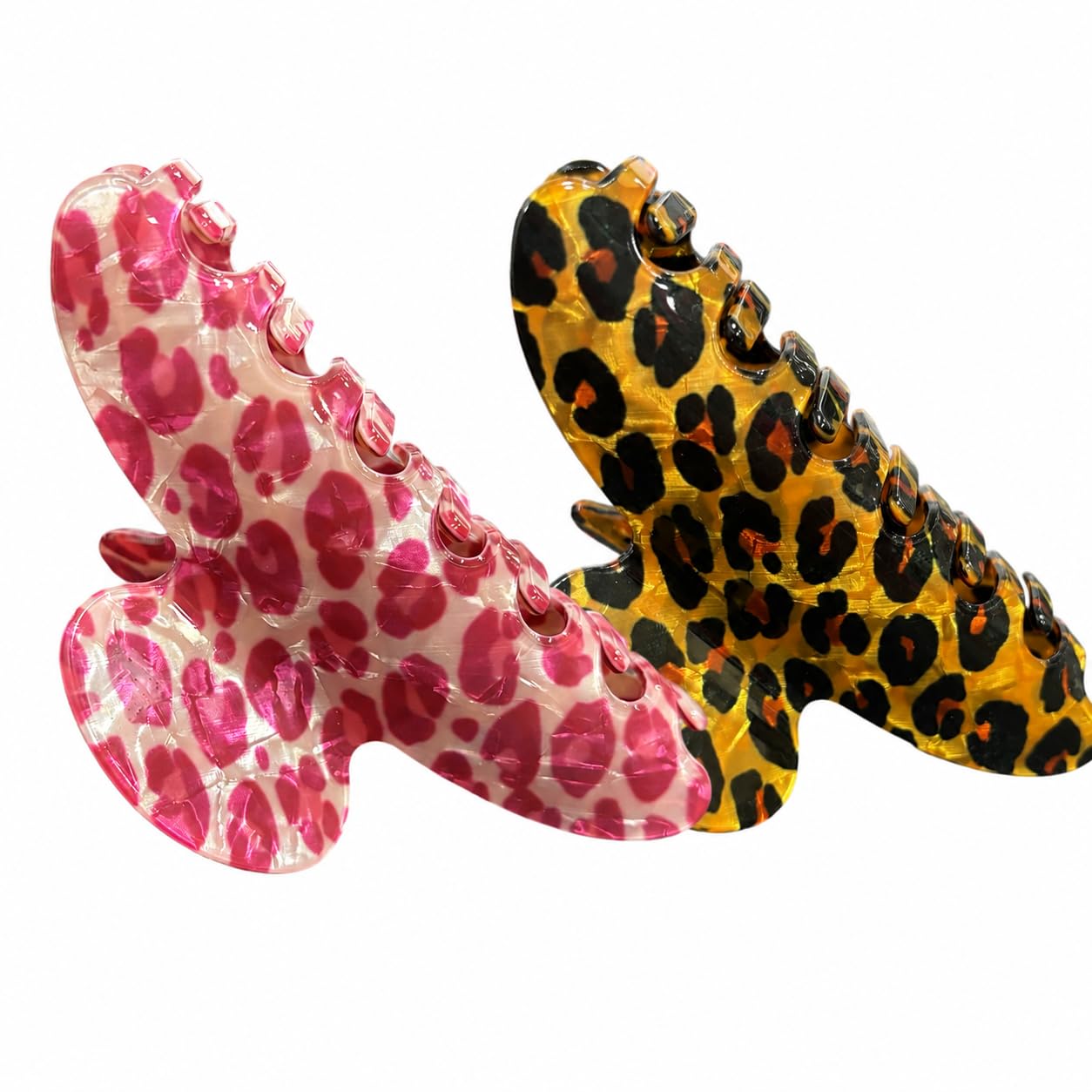 Vintage Leopard PVC Hair Claw Clips for Women, Hair Jaw Clips, Pink and Tortoise Hair Accessories,Single or 2-Pack Mix for Daily Styling (Pink Leopard/Tortoise Leopard-2pcs)