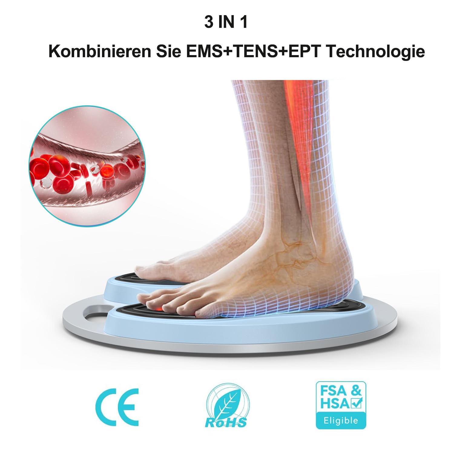 Medic Durchblutungs-Stimulator für Füße & Beine, EMS Fußmassagegerät mit 10 Modi & 20 Intensitätsstufen, Fussmassagegerät mit 4 Elektrodenpads, Lindert Schmerzen und fördert die Durchblutung.