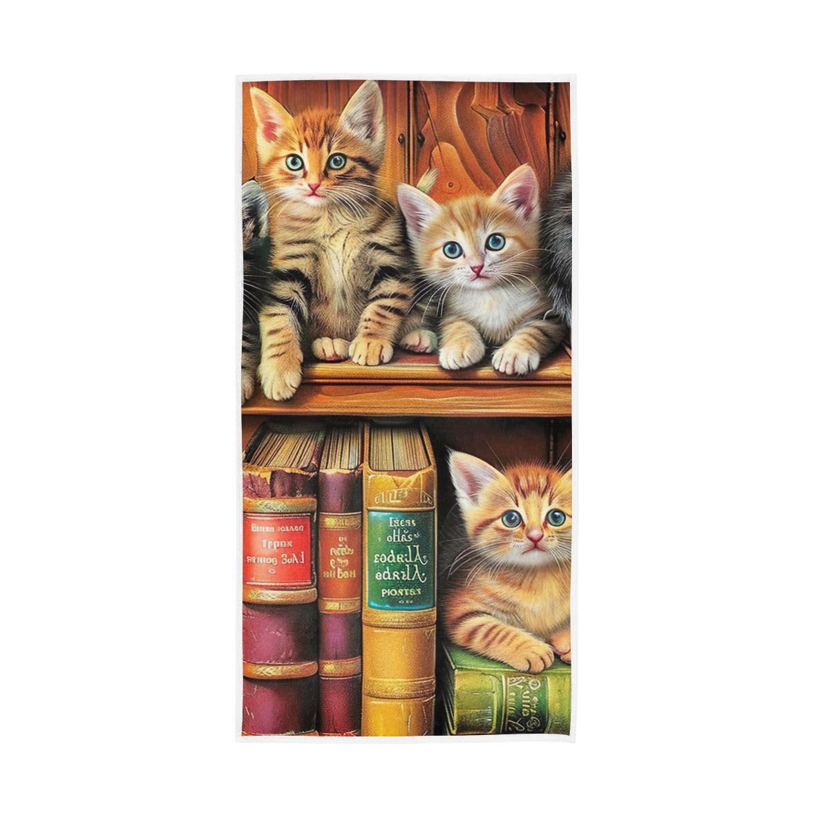 HUYGD Cute Kittens on Bookshelf Hand Towel, 15 x 30 Inches, Soft Highly Absorbent Towels for Bathroom Gym Hotel