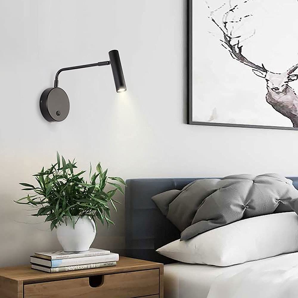 Generic Moderne Wandleuchte Wandleuchte mit Schalter, LED 3W Warmweiß Metall Schlafzimmer Nacht Leselampe, Wohnzimmer Korridor Wandhalterung,Schwarz