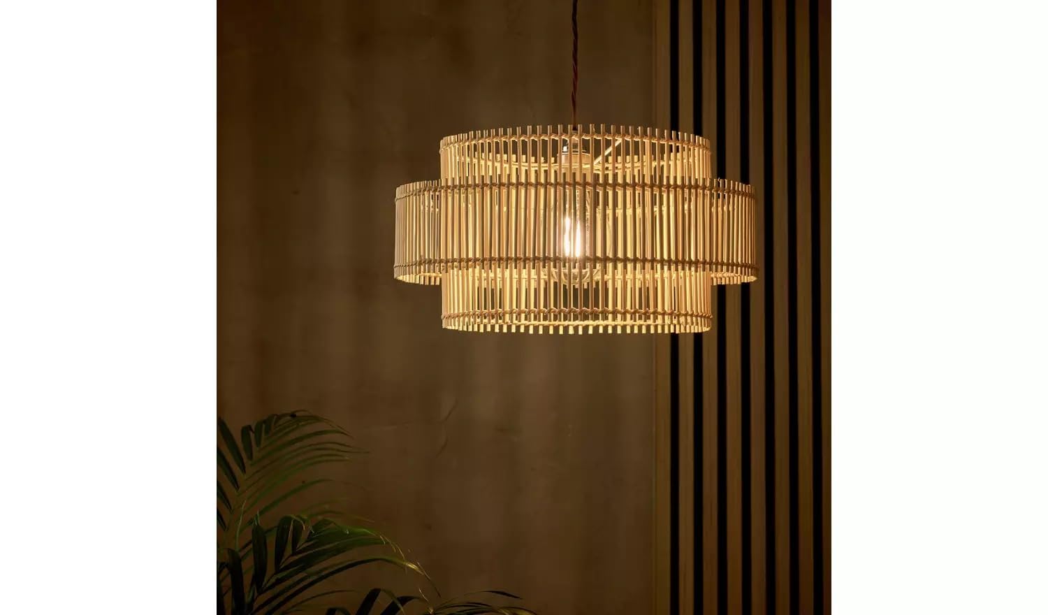 Bamboo 2 Tier Easy Fit Lampshade 40cm – Modern Woven Pendant Light Shade, Boho Ceiling Light Cover, Layered Hanging Lampshade for Living Room Bedroom Dining Room (Natural Natural)