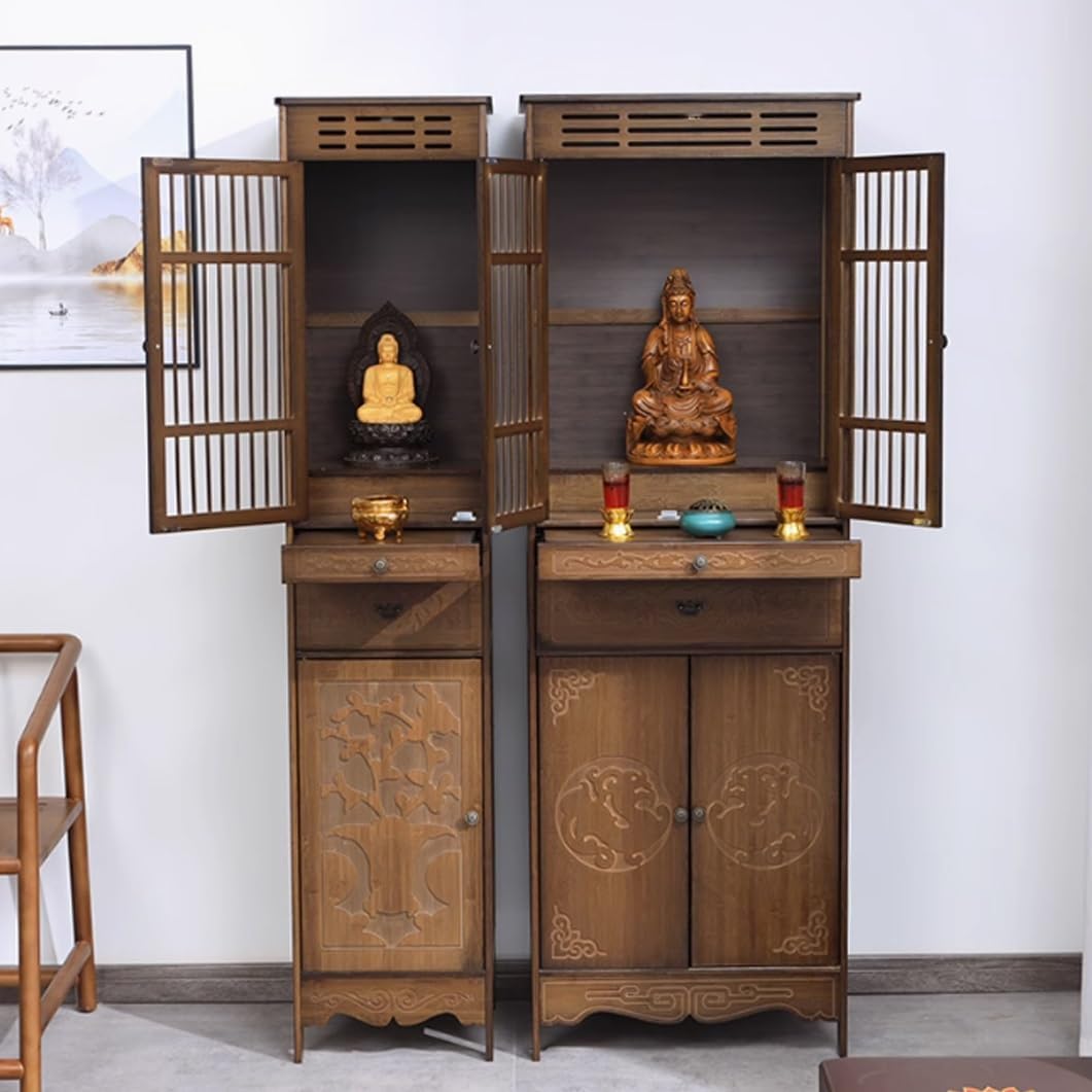 YVYKFZD Bamboo Altar Cabinet Buddha Niche, Personal Shrine Altar Table, Chinese Cabinet Meditation Table with Drawer, Household Buddhist Altar Offering Table(57x36x171cm/22.4"x14.1"x67.3")